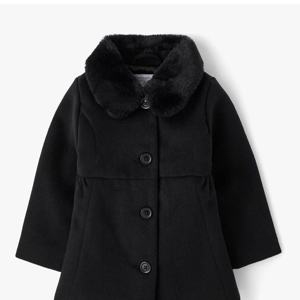 The Children's Place Black Pea Coat with Faux Fur Collar
